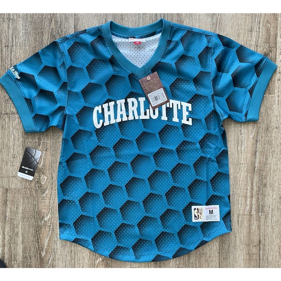 Mitchell & Ness Men’s Teal Charlotte Hornets Shooting Jersey Shirt Medium - Picture 4 of 9